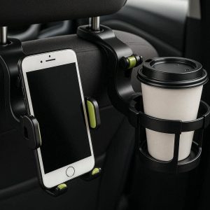 2 Multifunctional Car Hooks with Phone Holder and Cup Holder Attachments