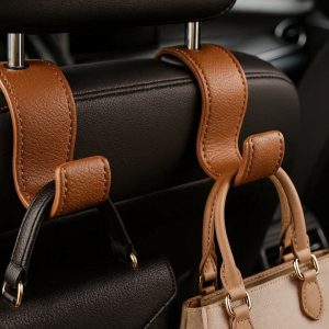 3 Leather Wrapped Car Seat Hooks Luxury Hangers for Purses and Handbags