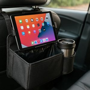 16 Backseat Car Trash Bag with Cup Holder and Tablet Mount Combo