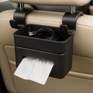 4 Backseat Car Hooks with Storage Box and Tissue Holder Combo